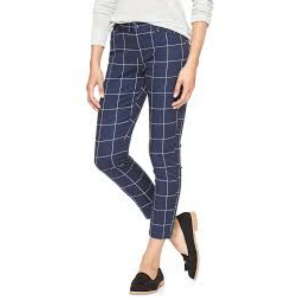 Gap Factory Slim City Crop Windowpane pants Navy & White Size 12
